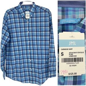 J. MCLAUGHLIN NWT CARNEGIE MEN’S CASUAL BUTTON DOWN SHIRT AQUA NAVY DARK PLAID S